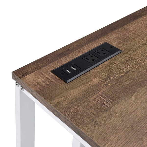 Acme Wooden Rectangle Top Writing Desk with USB Port in Walnut and White - ER-041WW