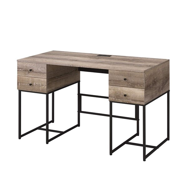 Acme Wooden Top 4-Drawer Writing Desk in Rustic Oak and Black - ER-0112OAK