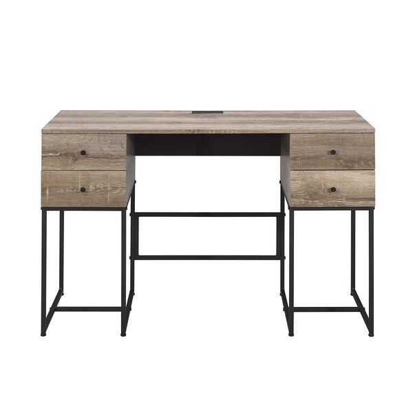 Acme Wooden Top 4-Drawer Writing Desk in Rustic Oak and Black - ER-0112OAK