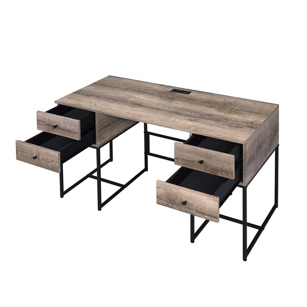 Acme Wooden Top 4-Drawer Writing Desk in Rustic Oak and Black - ER-0112OAK