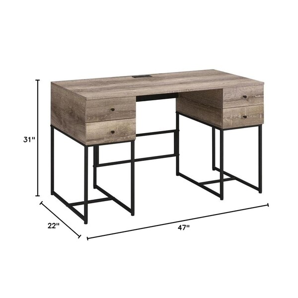 Acme Wooden Top 4-Drawer Writing Desk in Rustic Oak and Black - ER-0112OAK