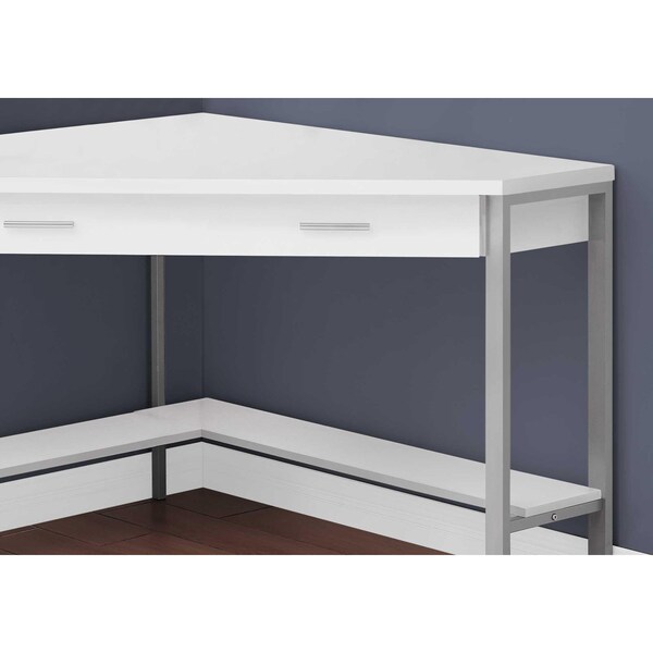 Homeroots 42 x 42 x 30 in. White with Silver Metal Computer Desk - 355733