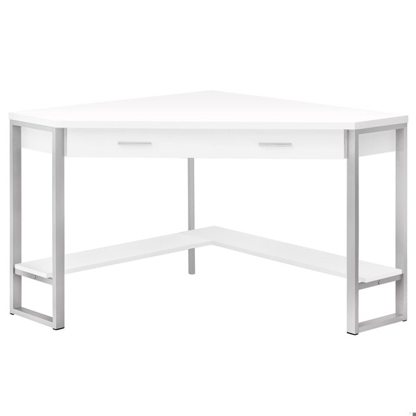 Homeroots 42 x 42 x 30 in. White with Silver Metal Computer Desk - 355733