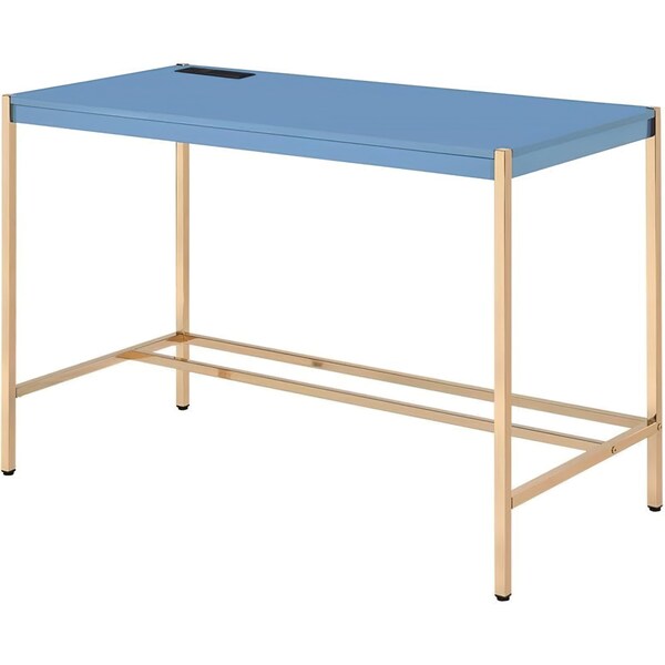 Acme Wooden Top Writing Desk with USB Port in Navy Blue and Gold - ER-0280BL