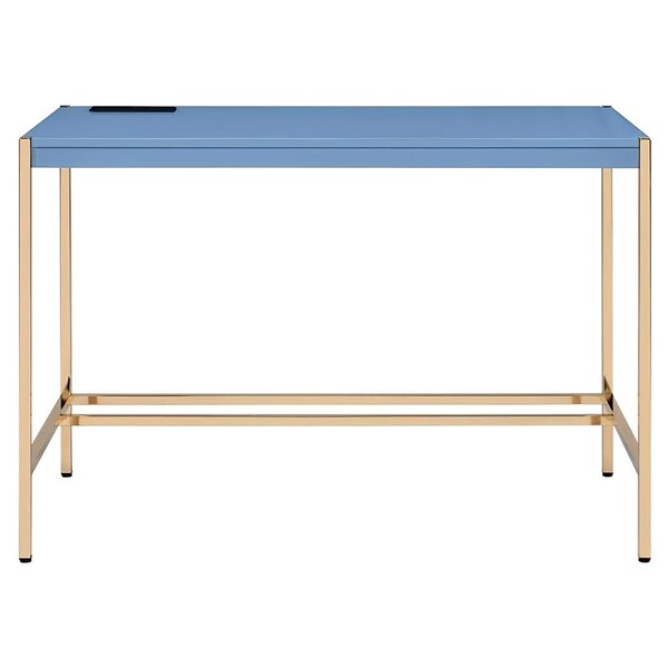 Acme Wooden Top Writing Desk with USB Port in Navy Blue and Gold - ER-0280BL