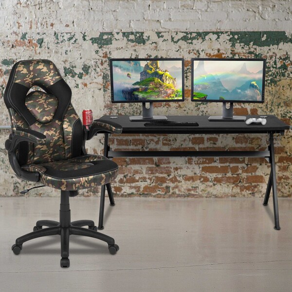 Flash Furniture Black Gaming Desk and Chair Set with Cup Holder - BLN-X10D1904L-CAM-GG