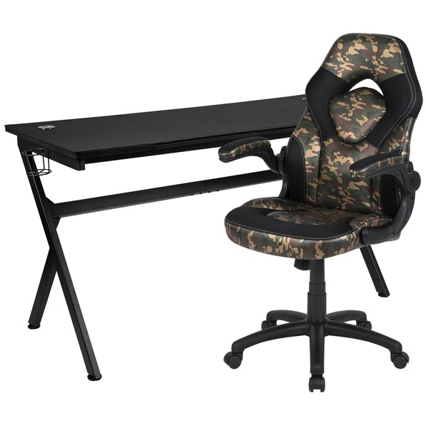 Flash Furniture Black Gaming Desk and Chair Set with Cup Holder - BLN-X10D1904L-CAM-GG