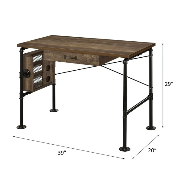 Acme Wooden Top Writing Desk in Weathered Oak and Black - ER-052OAK