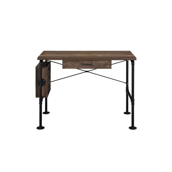 Acme Wooden Top Writing Desk in Weathered Oak and Black - ER-052OAK