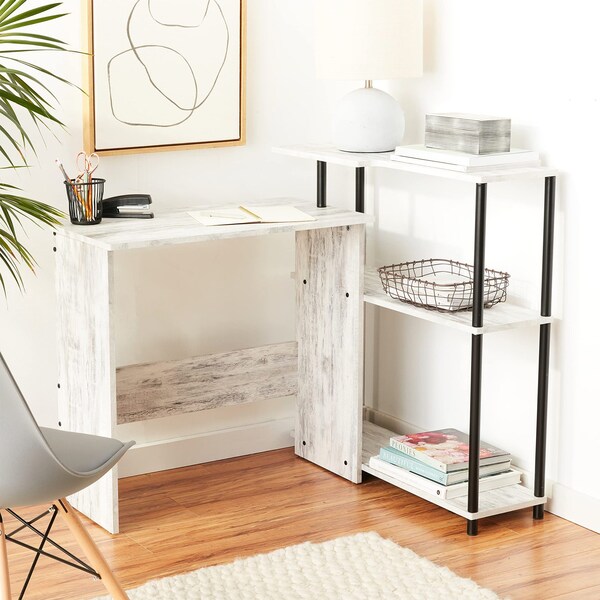 Acme Wooden Top Writing Desk with Bookcase in Antique White and Black - ER-087AWH