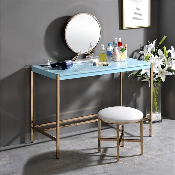 Acme Wooden Top Writing Desk with USB Port in Baby Blue and Gold - ER-0280BB