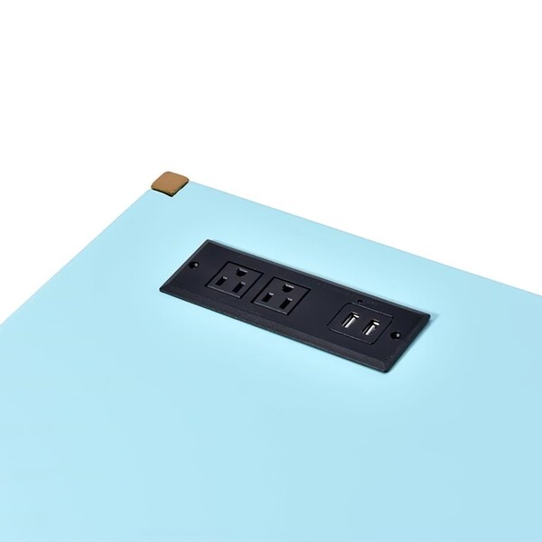 Acme Wooden Top Writing Desk with USB Port in Baby Blue and Gold - ER-0280BB