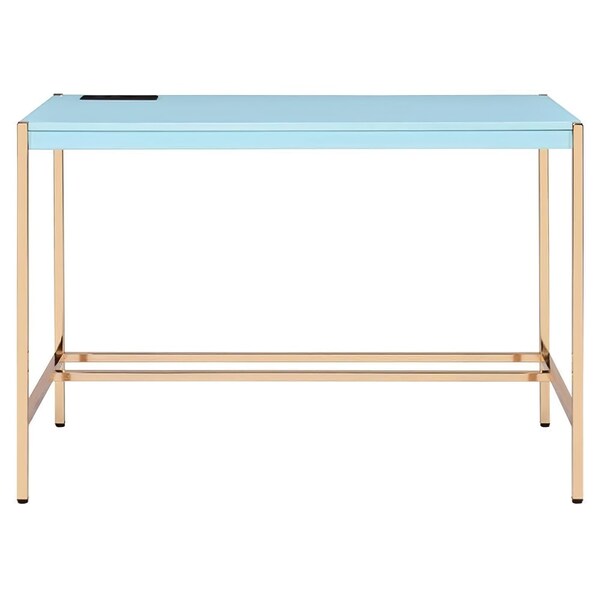 Acme Wooden Top Writing Desk with USB Port in Baby Blue and Gold - ER-0280BB