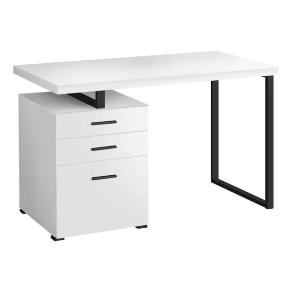 Monarch Specialties Computer Desk, Home Office, Laptop, Left, Right Set-up, Storage Drawers, 48"L, Work, Metal, White - I 7646
