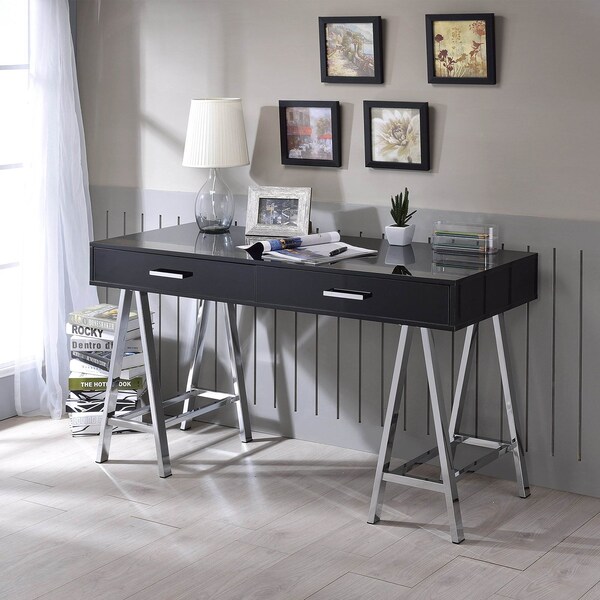 Acme 2-Drawer Metal Home Office Desk in Black and Chrome - ER-0199BK