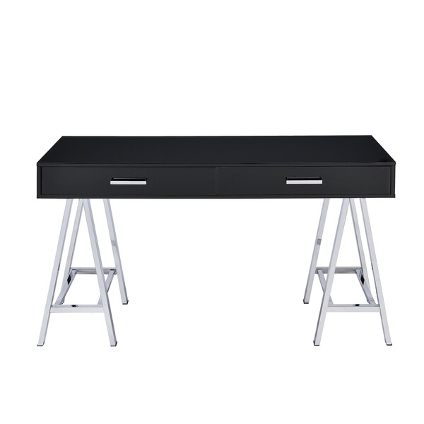 Acme 2-Drawer Metal Home Office Desk in Black and Chrome - ER-0199BK