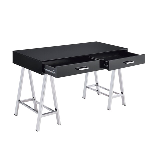 Acme 2-Drawer Metal Home Office Desk in Black and Chrome - ER-0199BK