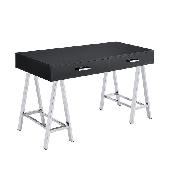Acme 2-Drawer Metal Home Office Desk in Black and Chrome - ER-0199BK