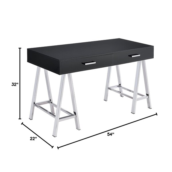 Acme 2-Drawer Metal Home Office Desk in Black and Chrome - ER-0199BK