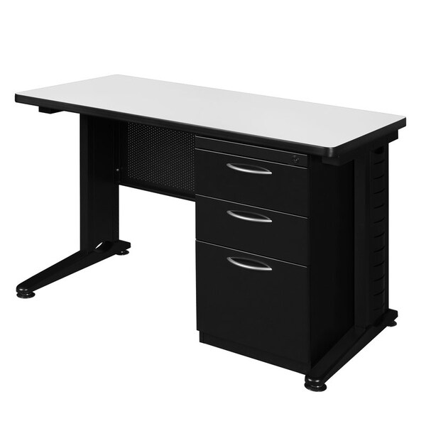 Regency Fusion Single Pedestal Desks, 24 D X 29 H, 48 W X Wood, Metal, White - MSP4824WH