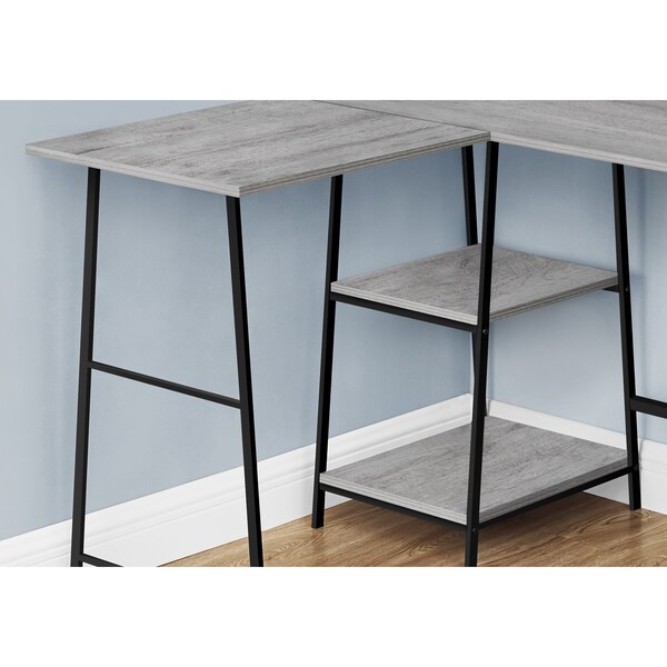 Monarch Specialties Computer Desk, Home Office, Corner, Storage Shelves, 48"L, L Shape, Work, Laptop, Metal, Grey, Black - I 7591