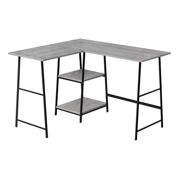 Monarch Specialties Computer Desk, Home Office, Corner, Storage Shelves, 48"L, L Shape, Work, Laptop, Metal, Grey, Black - I 7591