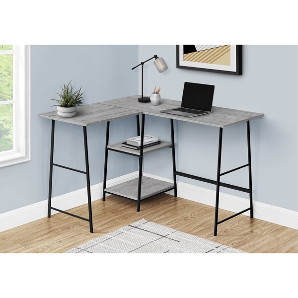 Monarch Specialties Computer Desk, Home Office, Corner, Storage Shelves, 48"L, L Shape, Work, Laptop, Metal, Grey, Black - I 7591