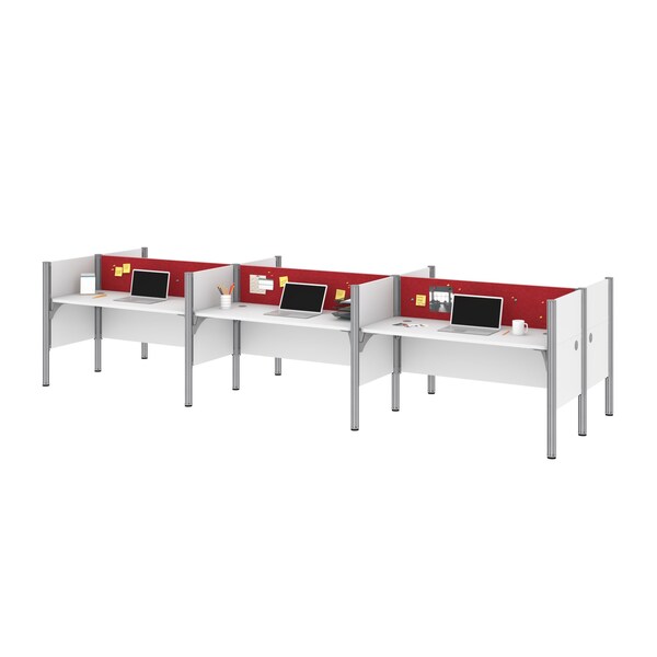 Bestar Bestar Pro-Biz 183W 6-Person Office Cubicles with Red Tack Boards and Low Privacy Panels in white - 100873CR-17