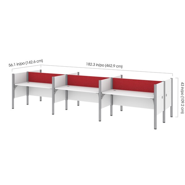 Bestar Bestar Pro-Biz 183W 6-Person Office Cubicles with Red Tack Boards and Low Privacy Panels in white - 100873CR-17