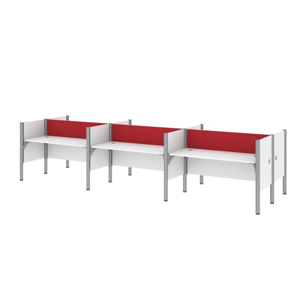 Bestar Bestar Pro-Biz 183W 6-Person Office Cubicles with Red Tack Boards and Low Privacy Panels in white - 100873CR-17