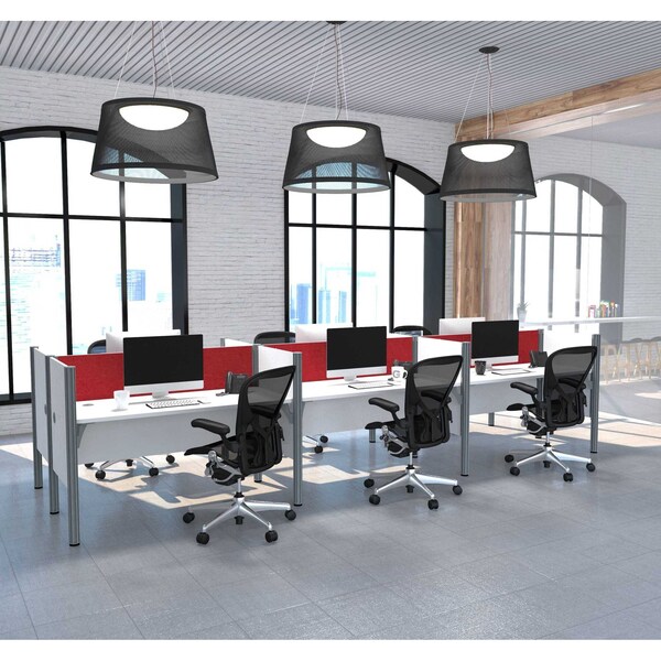 Bestar Bestar Pro-Biz 183W 6-Person Office Cubicles with Red Tack Boards and Low Privacy Panels in white - 100873CR-17