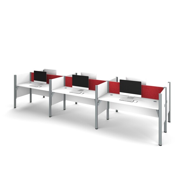 Bestar Bestar Pro-Biz 183W 6-Person Office Cubicles with Red Tack Boards and Low Privacy Panels in white - 100873CR-17