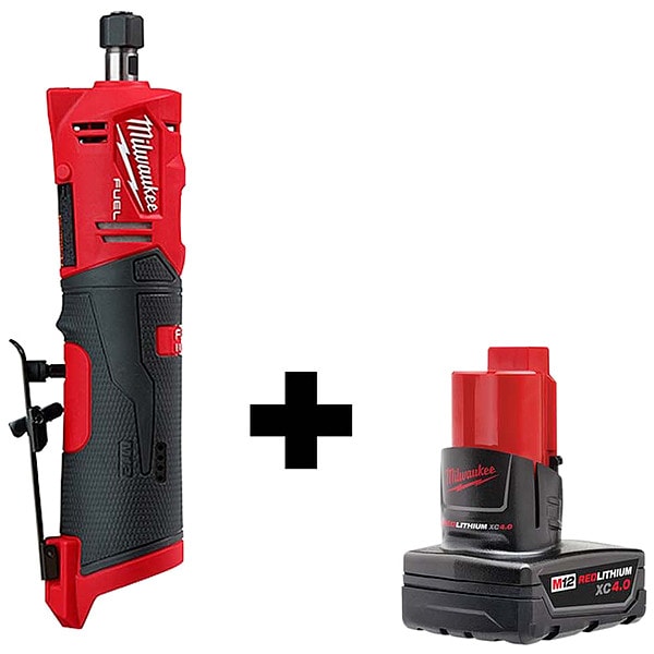 Milwaukee Tool Cordless Die Grinder, 12V DC, Max. Speed 20,000 RPM, 4 Ah Battery Included - 2486-20, 48-11-2440