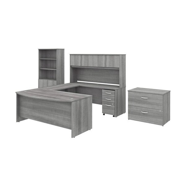 Bush Business Furniture U-Station, Bowfront, w/Storage, 72inx101inx73in, Platinum Gray - BSHSTC001PGSU
