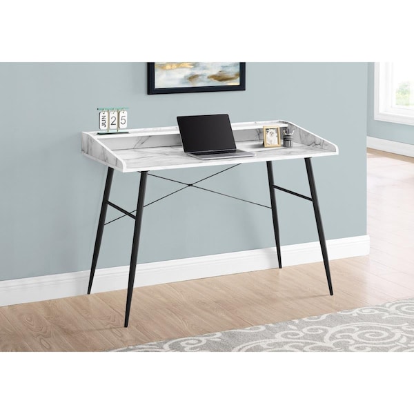 Daphnes Dinnette 48 in. Metal Computer Desk White Marble-Look - Black - DA3593413