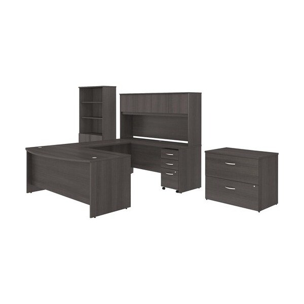 Bush Business Furniture U-Station, Bowfront, w/Storage, 72inx101inx73in, Platinum Gray - BSHSTC001SGSU