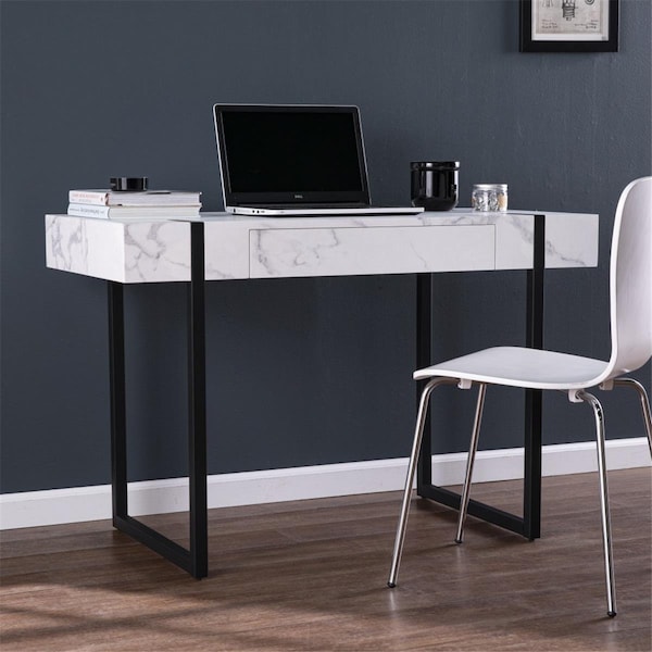 Homeroots White Faux Marble Topped Desk - 402055