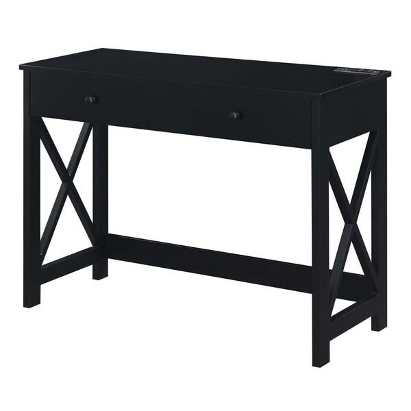 Convenience Concepts 42 in. Oxford Desk with Charging Station, Black - 303446BL