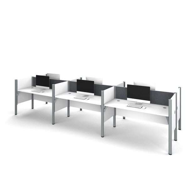 Bestar Bestar Pro-Biz 183W 6-Person Office Cubicles with Gray Tack Boards and Low Privacy Panels in white - 100873CG-17