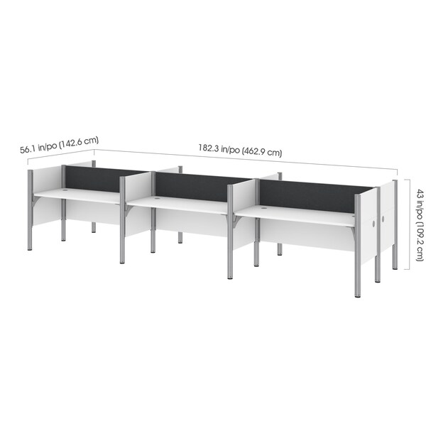 Bestar Bestar Pro-Biz 183W 6-Person Office Cubicles with Gray Tack Boards and Low Privacy Panels in white - 100873CG-17