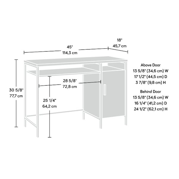 Sauder Desk, 17.99 in D X 30.59 in H, 45 in W X Engineered wood, Metal - 431296