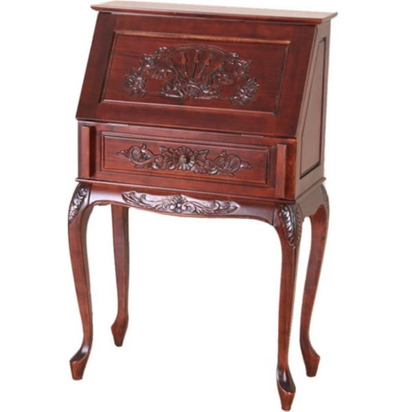 Fixturesfirst Small Carved Secretary Desk with Fold Out Front - FI2997107