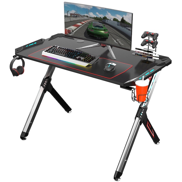 Eureka Ergonomics Gaming Computer Desk with Lighting, Z1S, Black - ERK-EDK-R1S