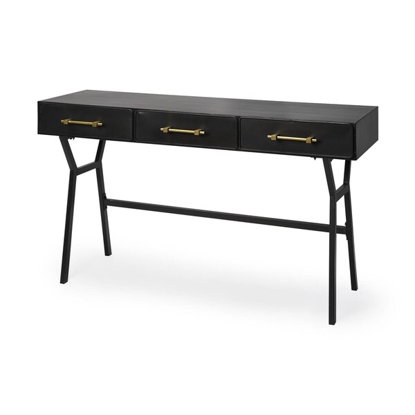 Homeroots Metal Matte Writing Desk with 3 Drawers, Black - 380232