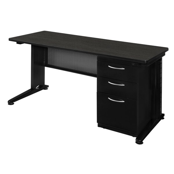 Regency Fusion Single Pedestal Desks, 24 D X 29 H, 60 W X Wood, Metal, Ash Grey - MSP6024AG