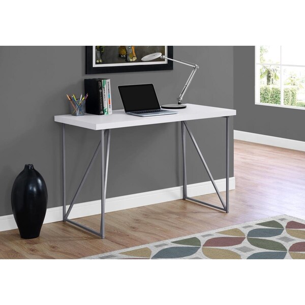 Gfancy Fixtures 30 in. White MDF & Silver Metal Computer Desk - GF3708487