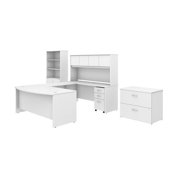Bush Business Furniture U-Station, Bowfront, w/Storage, 72inx101inx73in, White - BSHSTC001WHSU
