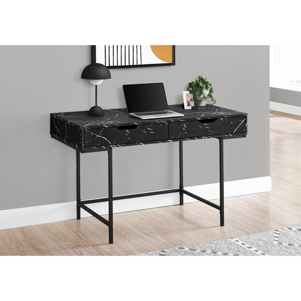 Clean Choice 48 in. Computer Desk Black - Marble-Look & Black Metal - CL3079077