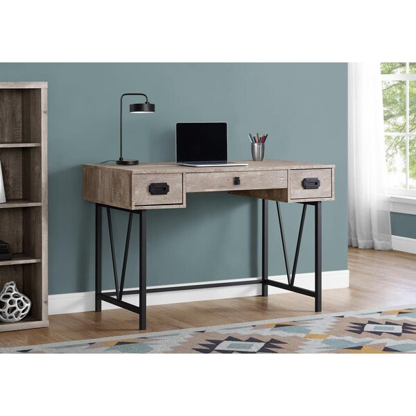 Gfancy Fixtures 31 in. Taupe Particle Board & Black Metal Computer Desk with a Hollow Core - GF3097454