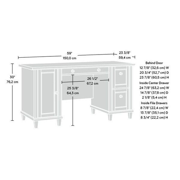 Sauder Computer Desk, 23.39 in D X 30 in H, 59.06 in W X Solid wood, Engineered wood - 430786